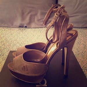 Peep toe platform heels with ankle straps